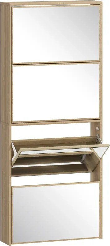 Sapateira Estreita com Espelho 4 Portas Abatíveis para 12 Pares de Sapatos para Espaços Reduzidos 63x17x146 cm Madeira