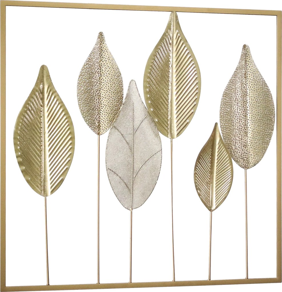 Decoração de parede moderna em metal, escultura de parede em metal em forma de folha, 70 x 70 cm, dourada