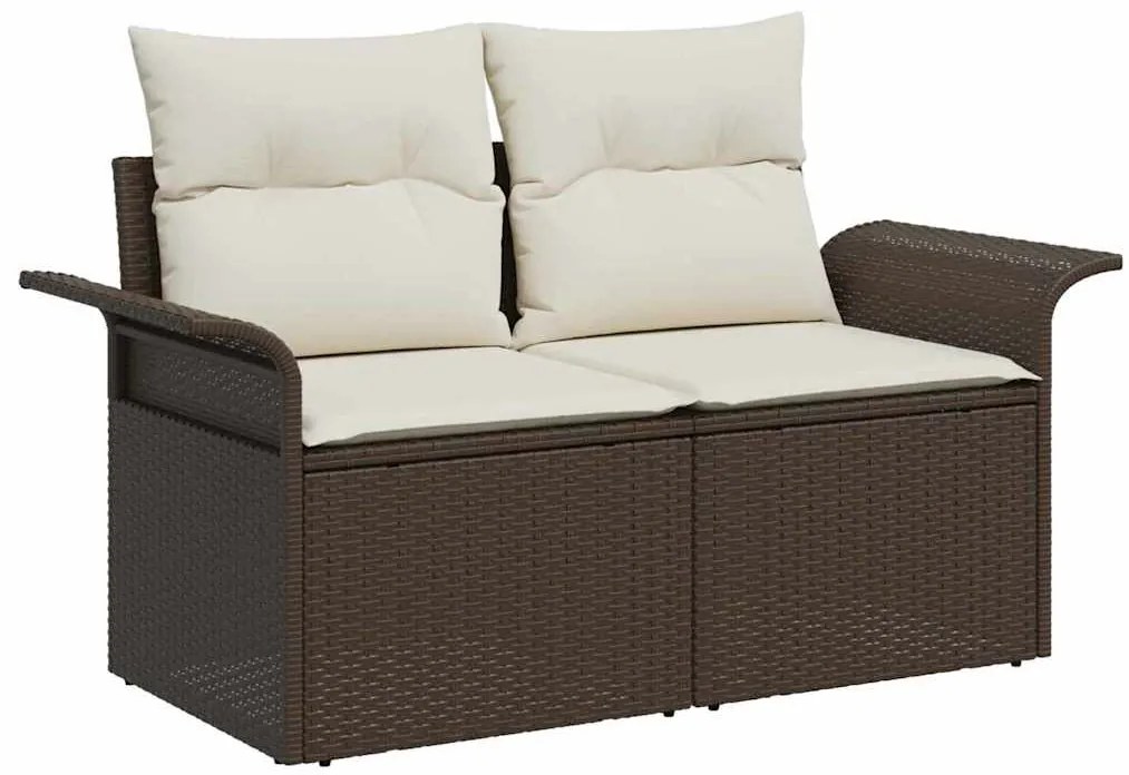 Conjunto de Sofá de Jardim de 5 Peças com Almofadas Castanho Rattan Po