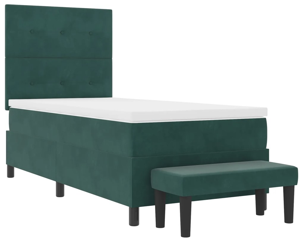 Cama Box Spring com Colchão & Banco Verde Escuro 90x190 cm Veludo