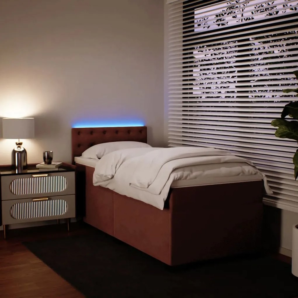 Cama com Molas/Colchão e Luzes Led - 90x190 cm - Veludo Rosa