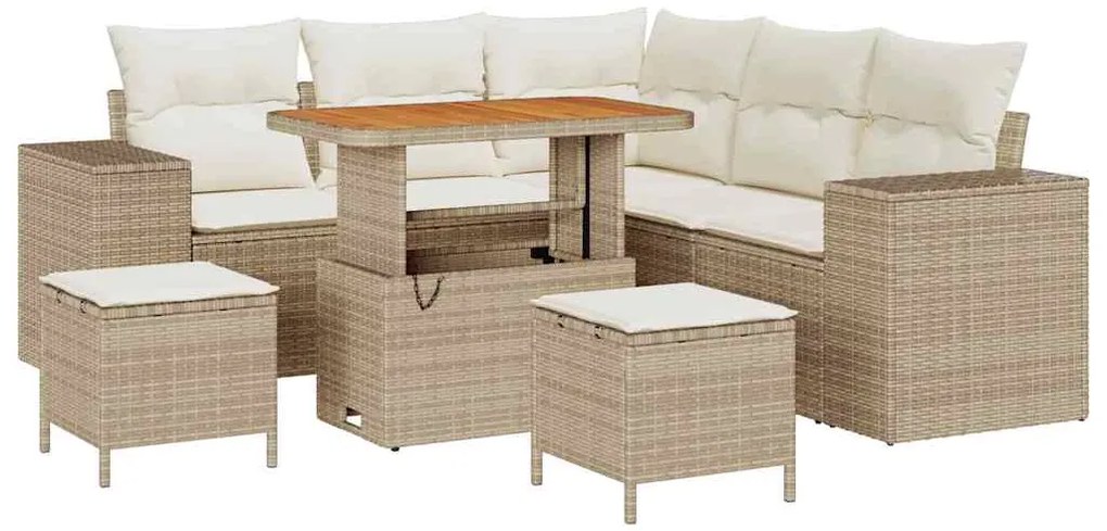 Conjunto de Sofá de Jardim com 8 Peças e Almofadas em Rattan de Poliés