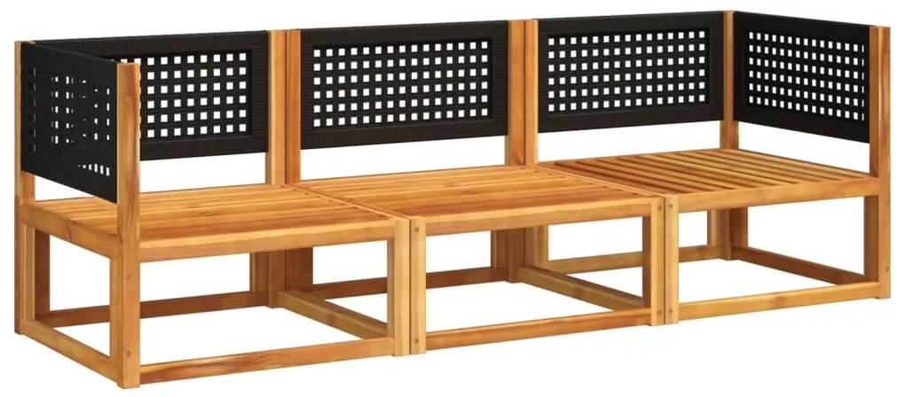 3 pcs conjunto de sofás de jardim com almofadões acácia maciça