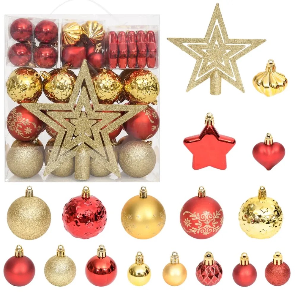 70 pcs conjunto de enfeites de Natal dourado e vermelho