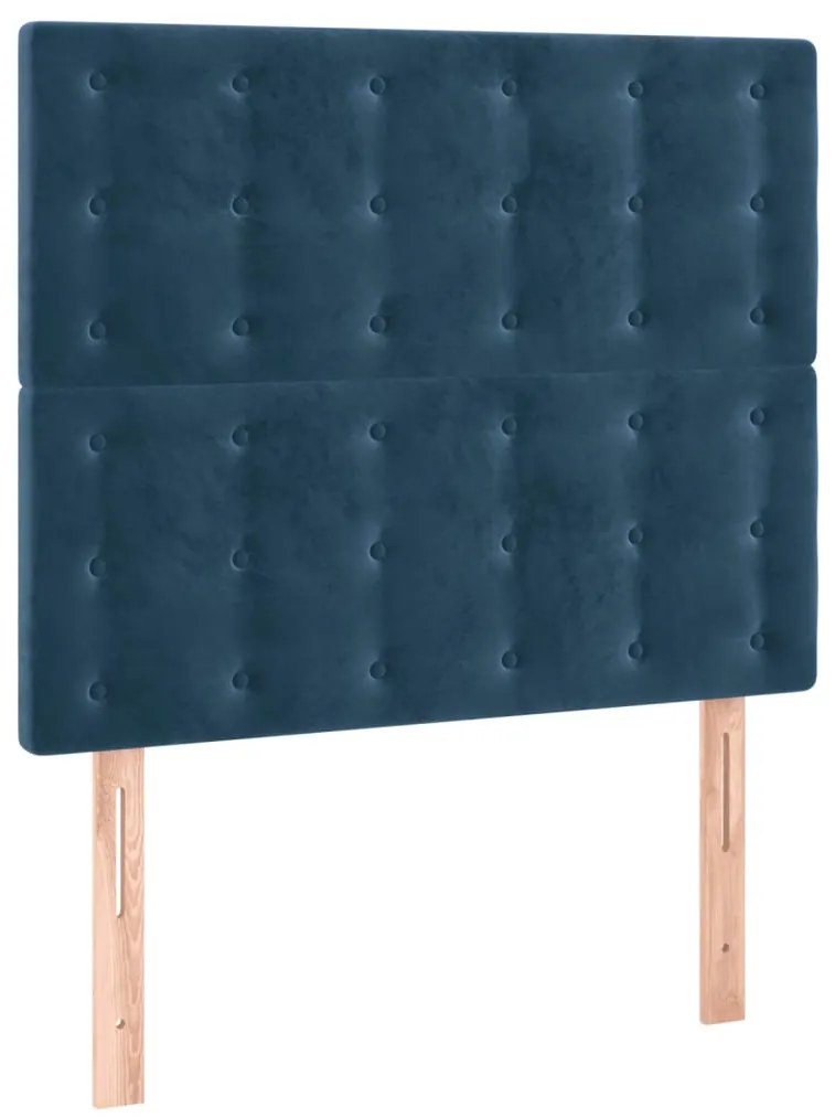Cabeceira cama c/ luzes LED veludo 80x5x118/128cm azul-escuro