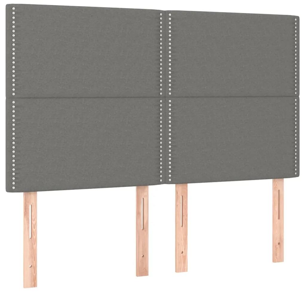 Cama box spring c/ colchão e LED 140x190 cm tecido cinza-escuro
