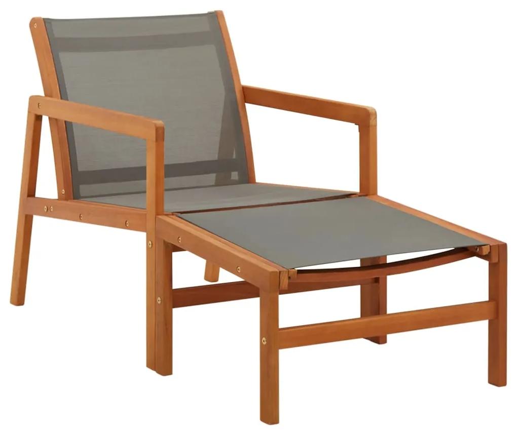 48698 vidaXL Cadeira de jardim c/ apoio pés eucalipto maciço/textilene cinza