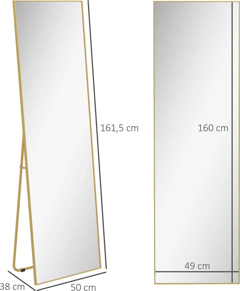 Espelho de Pé Espelho de Corpo Inteiro de Liga de Alumínio com 2 Formas de Utilização 50x161,5x2 cm Dourado