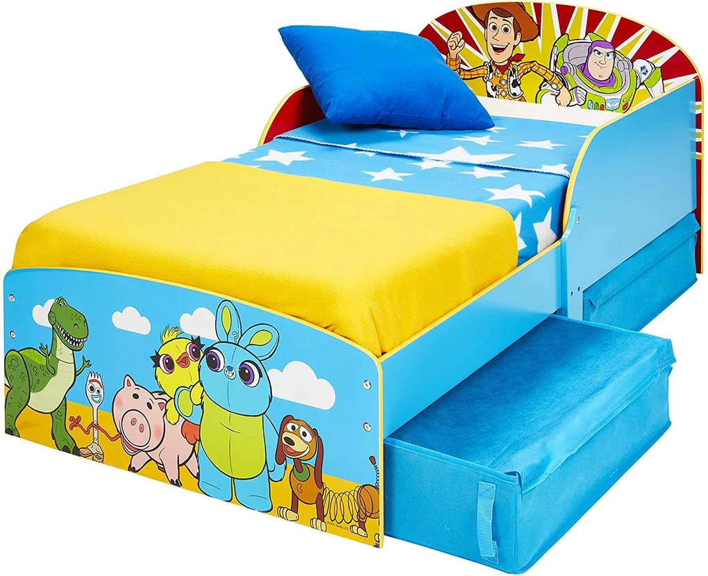 Cama infantil para crianças pequenas Toy Story 4 com gaveta inferior AZUL VERMELHO