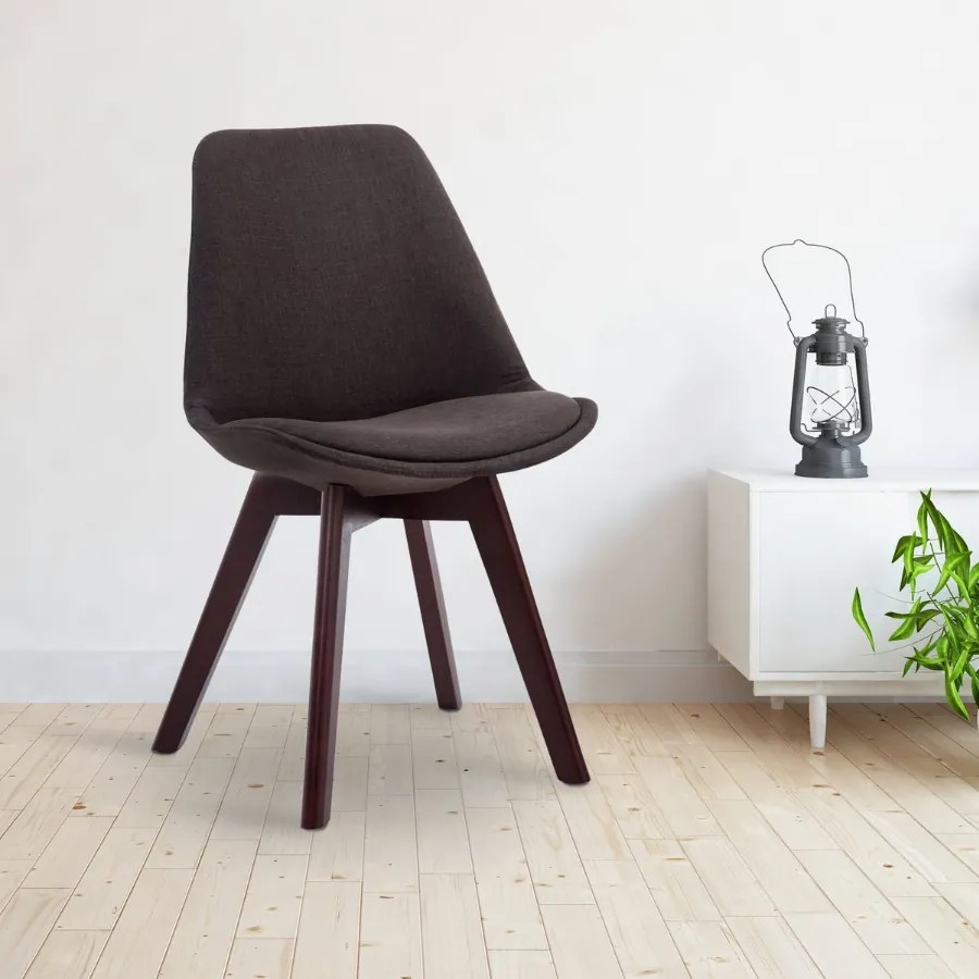 Cadeira de cozinha e sala de jantar Borneo em tecido com estrutura em Cor Nogueira 48 x 84 x 55 cm Cinzento escuro