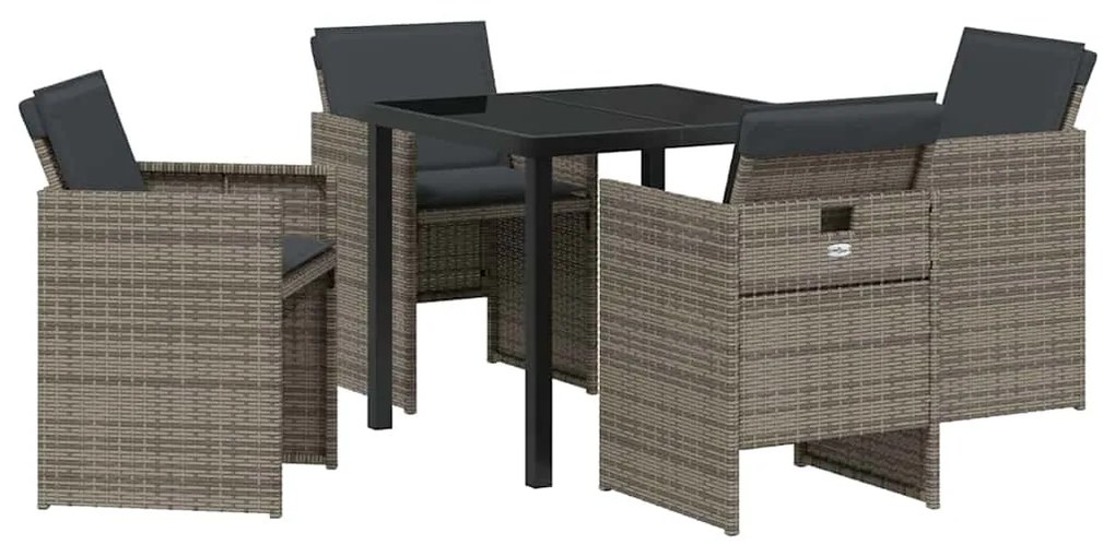 Conjunto de Jantar para Jardim com 5 Peças e Almofadas Cinzas em Ratta