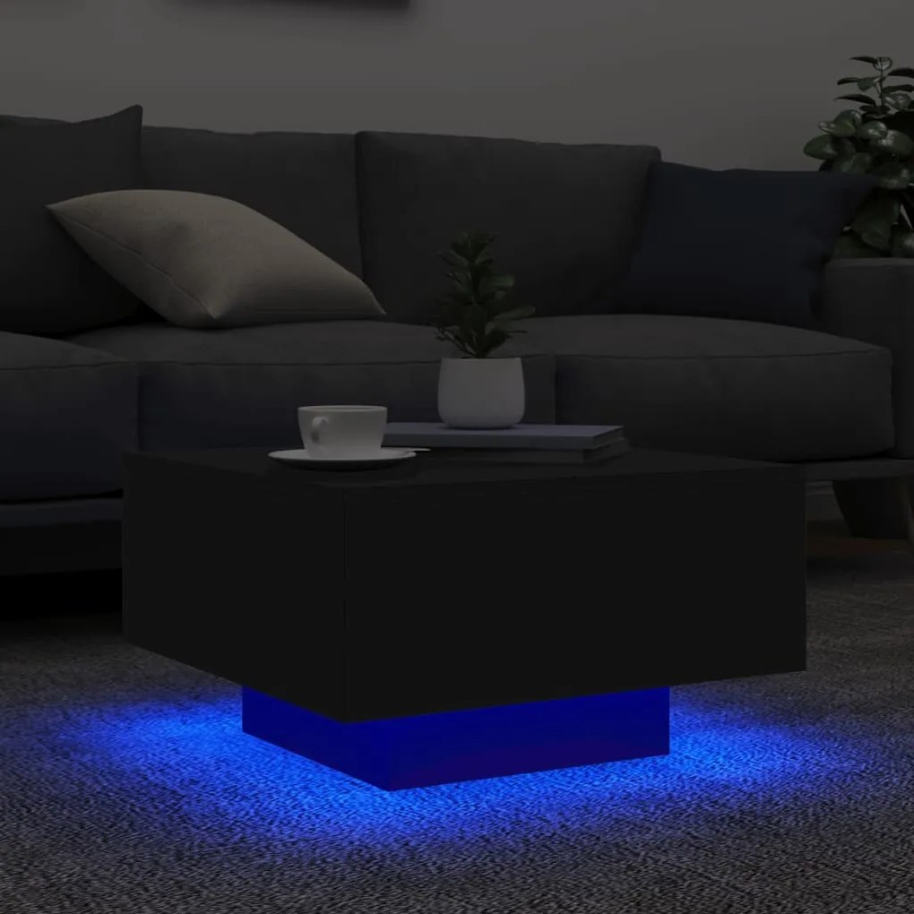 Mesa de centro com luzes LED 55x55x31 cm preto