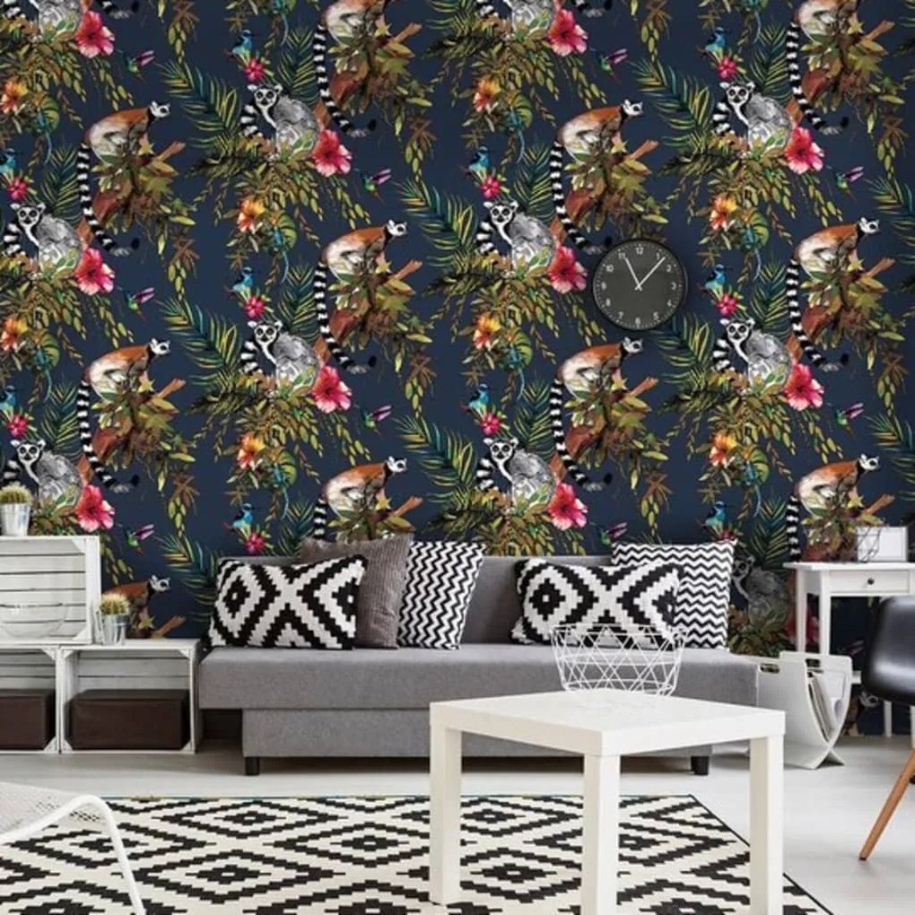 Papel de parede com lémures azul
