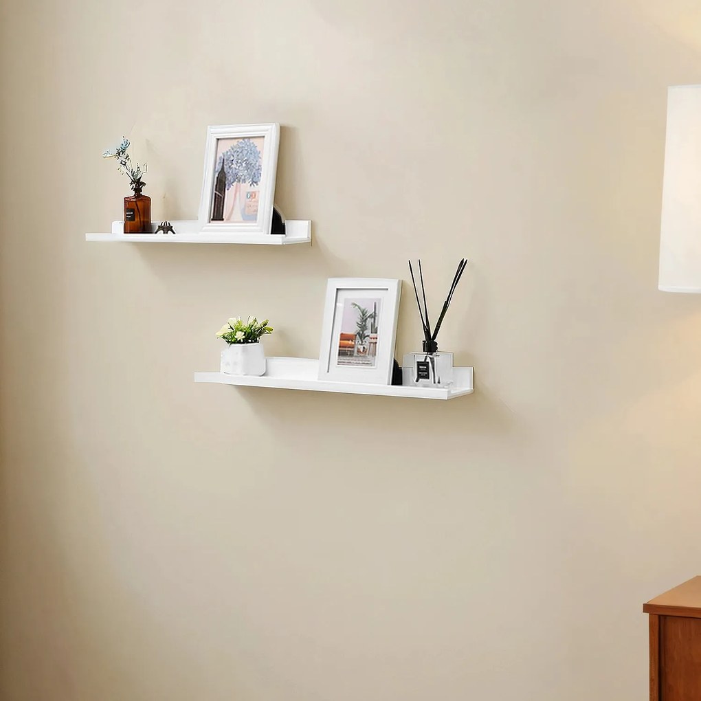 Conjunto de 2 prateleiras de parede suspensas para molduras e livros 10 x 60 x 5/2 cm Branco