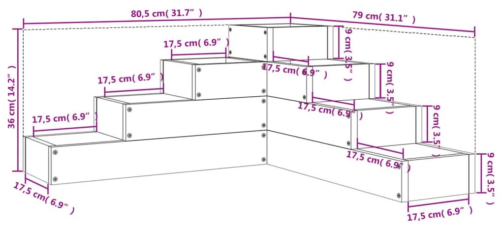 Floreira de jardim com 4 níveis 80,5x79x36 cm pinho maciço
