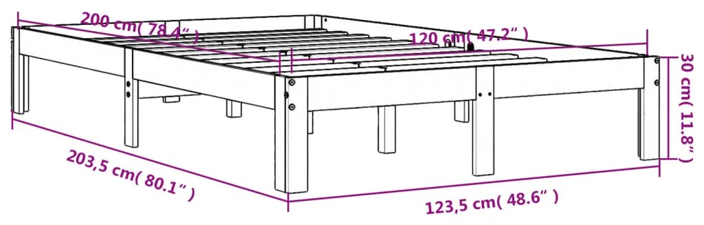 Estrutura de cama 120x200 cm madeira pinho maciça castanho cera