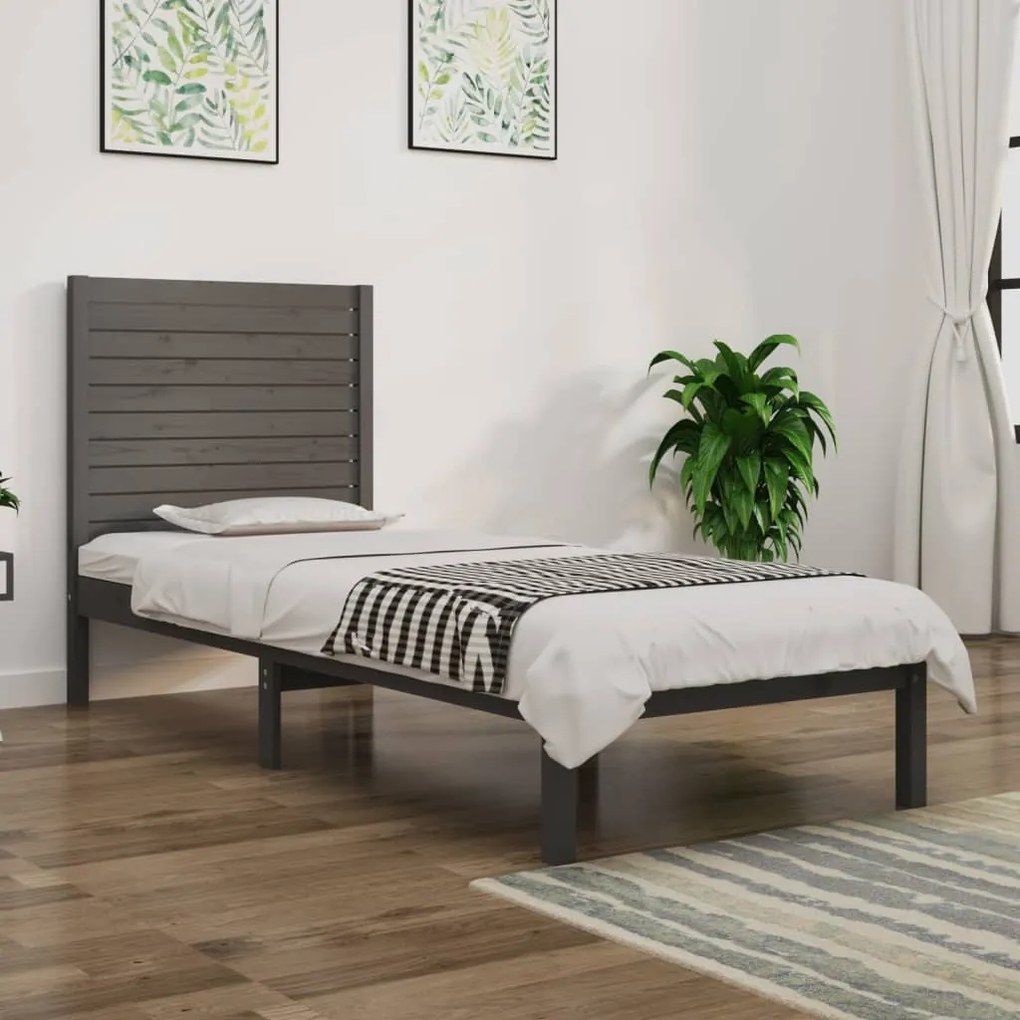 vidaXL Estrutura cama pequena solteiro 75x190 cm madeira maciça cinza