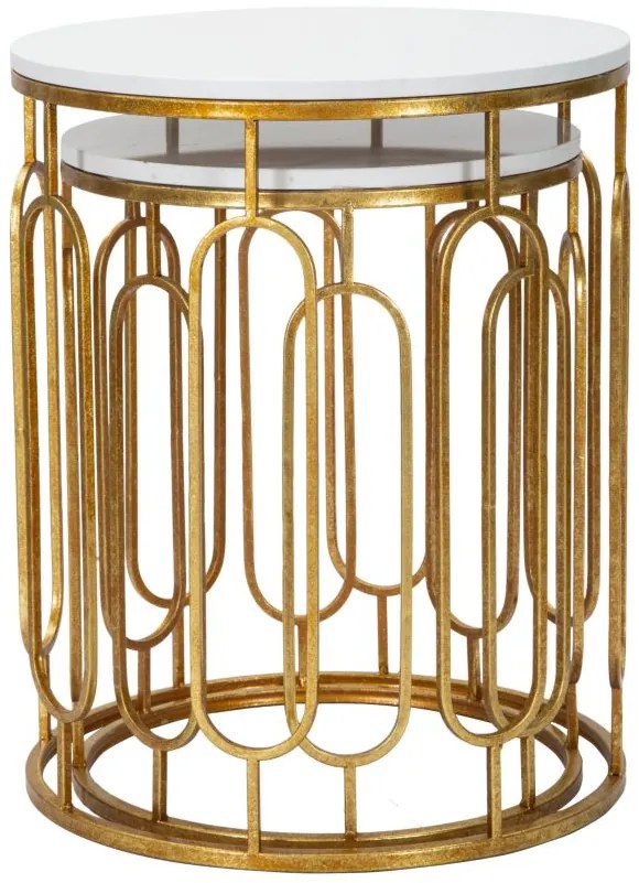 CONJUNTO DE 2 MESAS DE APOIO 46X55-39X48 CM DOURADO E BRANCO