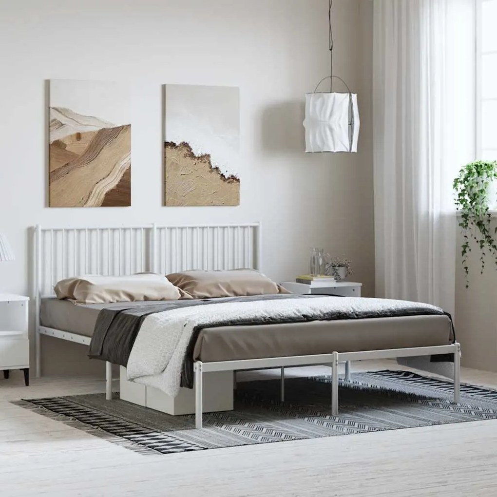 Estrutura de cama com cabeceira 150x200 cm metal branco
