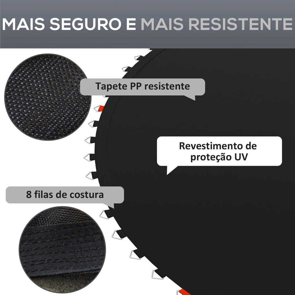 Tapete de Substituição para Trampolim Redondo Ø262 cm Tapete para Trampolim de 10 Pés Anti-UV Preto