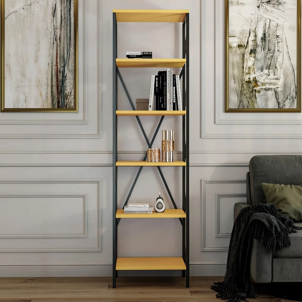 Estante Suadiye – Amarela e Preta – 50x180x30 cm