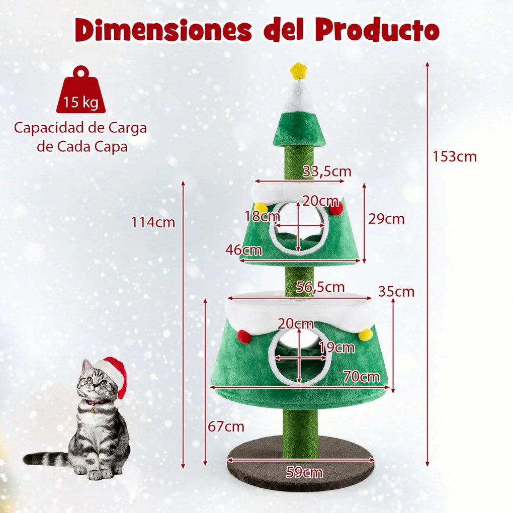 Arranhador de Gatos em forma de árvore de Natal para gatos de interior Torre para gatos gira com 2 postes de arranhar de sisal Postes de arranhar de s