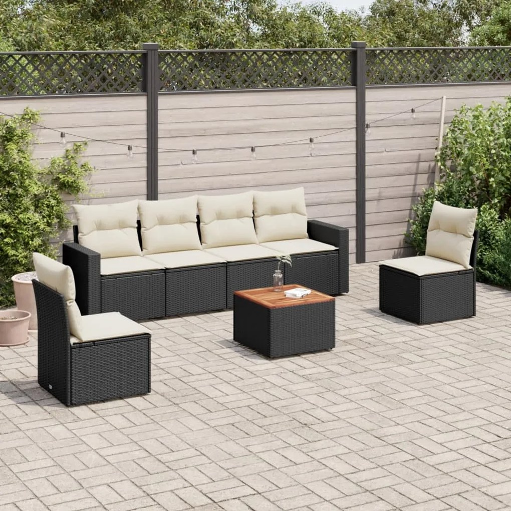 vidaXL 7 pcs conjunto de sofás p/ jardim c/ almofadões vime PE preto