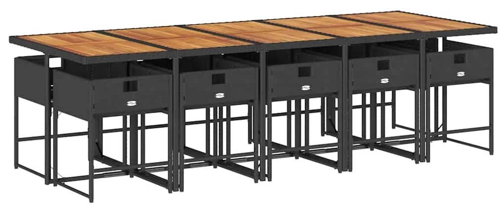 11 pcs conjunto de jantar p/ jardim c/ almofadões vime PE preto