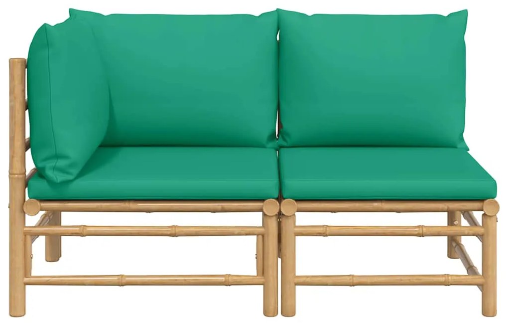 2 pcs conjunto lounge de jardim bambu c/ almofadões verdes