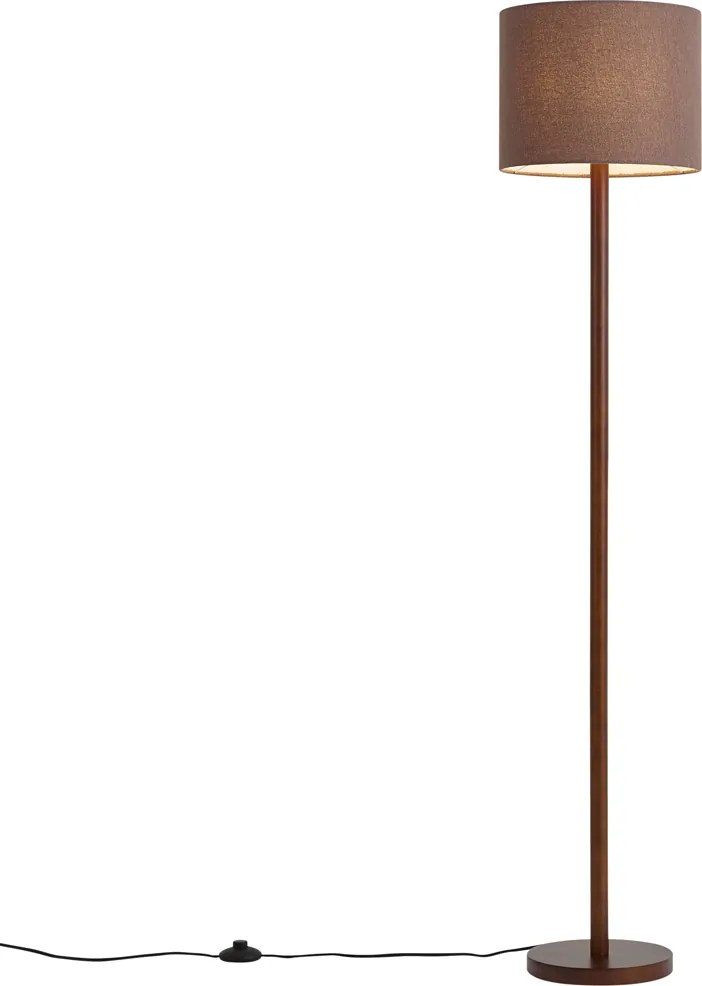 Candeeiro de Pé Japandi Madeira de Nogueira com Abajur de Linho Castanho 151cm - Mels