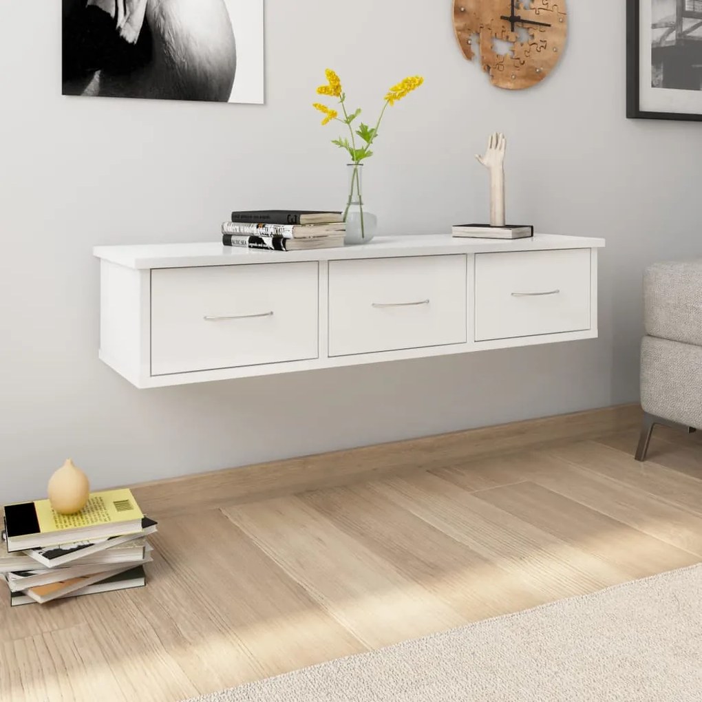 800600 vidaXL Prateleira gavetas p/ parede 88x26x18,5 cm contraplacado branco