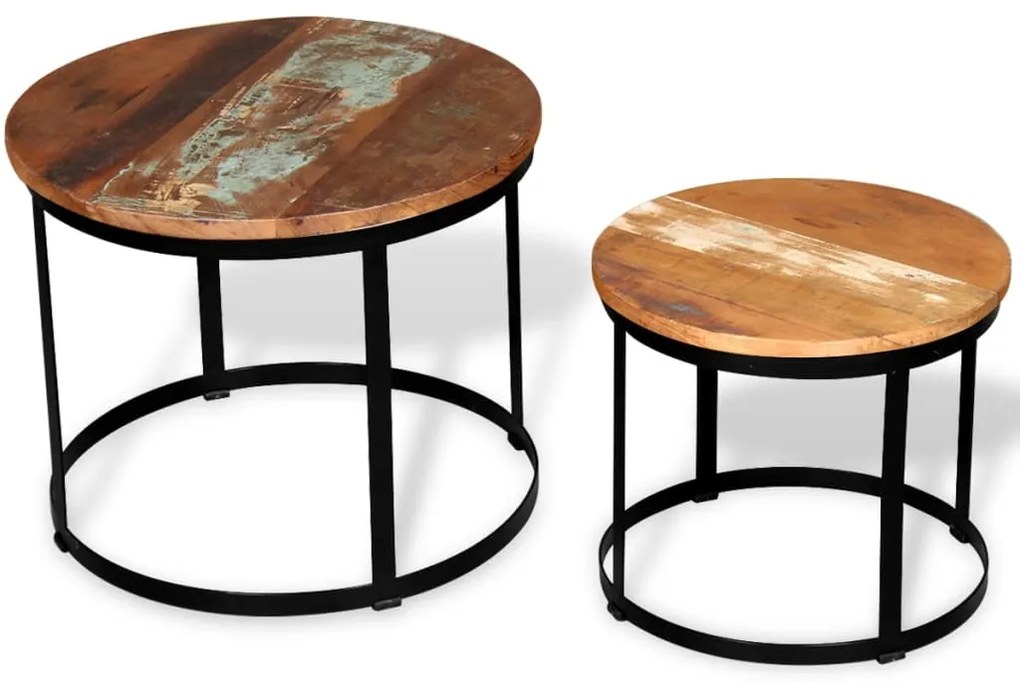 Conjunto mesa centro redonda madeira reciclada 2 pcs 40cm/50cm