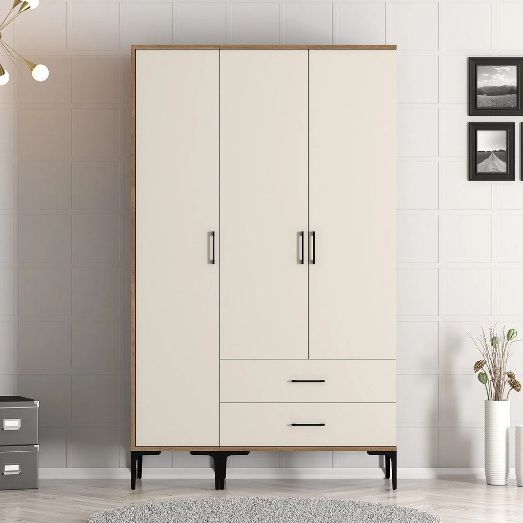 Roupeiro Kumsal ST – Nogueira e Creme – 120x47,5x201,4 cm