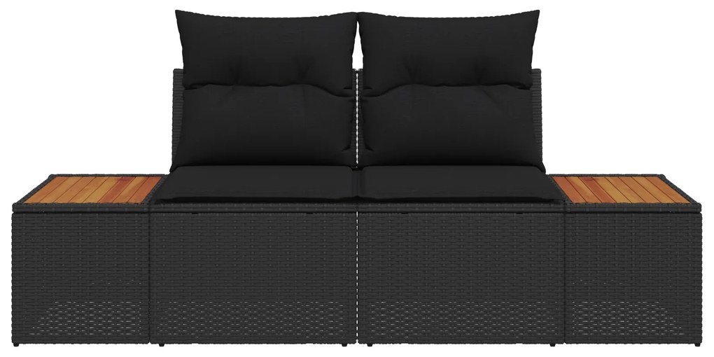 Sofá de Jardim 2 Lugares com Almofadas em Rattan Preto
