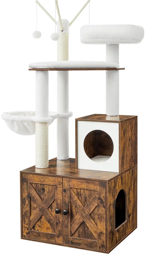 Arranhador para gatos 2 em 1 com caixa de areia 57,5 x 50 x 140 cm castanho vintage