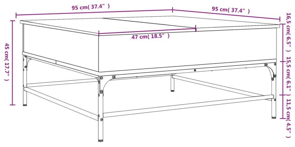 Mesa de centro 95x95x45 cm deriv. madeira/metal carvalho sonoma