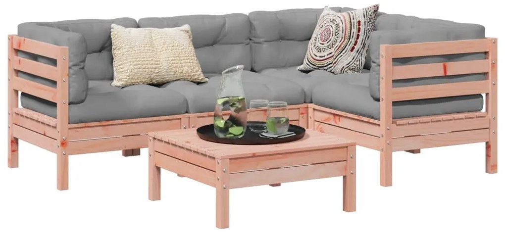 vidaXL 5 pcs conj. sofás jardim c/ almofadões madeira abeto-de-douglas