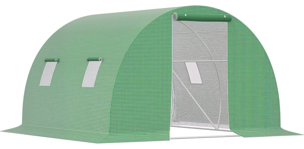 Outsunny Estufa Tipo Túnel 3x3x2 m Estufa de Exterior com Paredes Laterais Enroláveis 4 Janelas de Malha e Porta Enrolável com Fecho de Correr para Jardim Pátio Verde