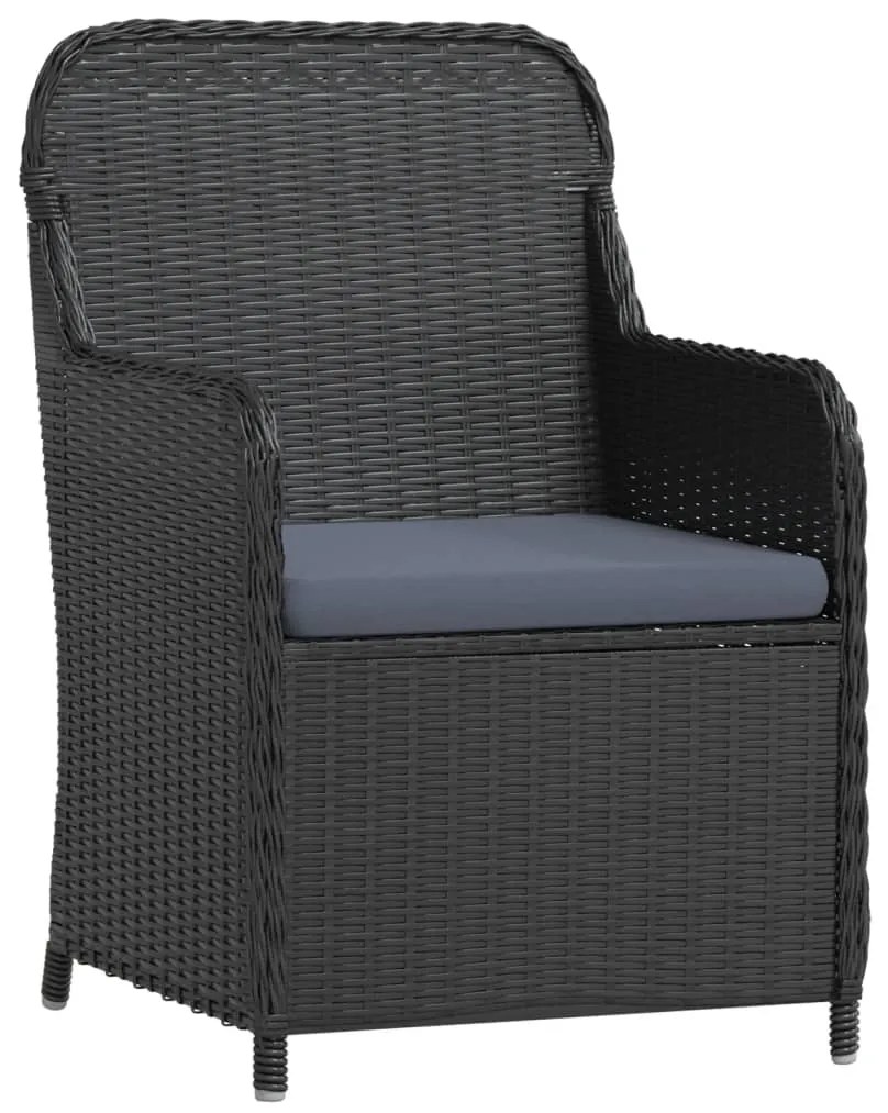 3 pcs conjunto de jantar para jardim com almofadões preto