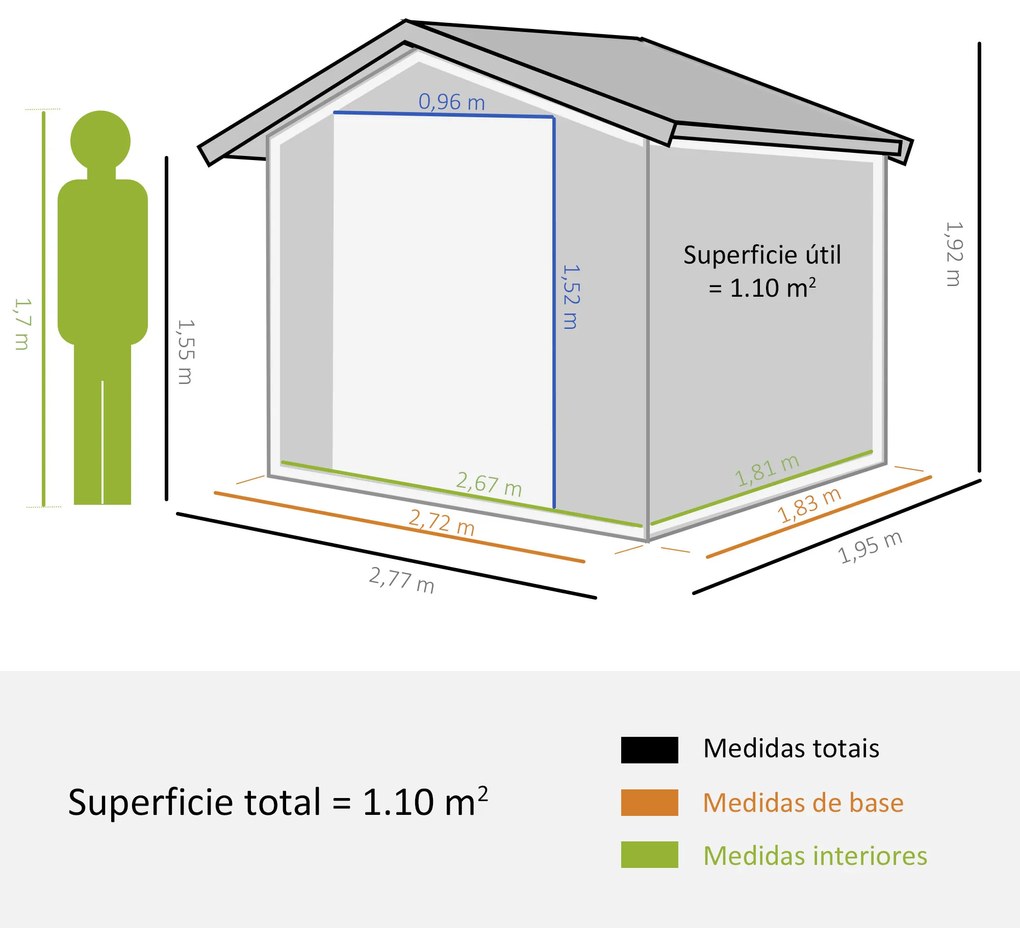 Outsunny Abrigo de Jardim Exterior Abrigo e Jardim Metálico para Armazenamento de Ferramentas com Base Incluída e 4 Janelas 277x195x192cm Cinza Escuro