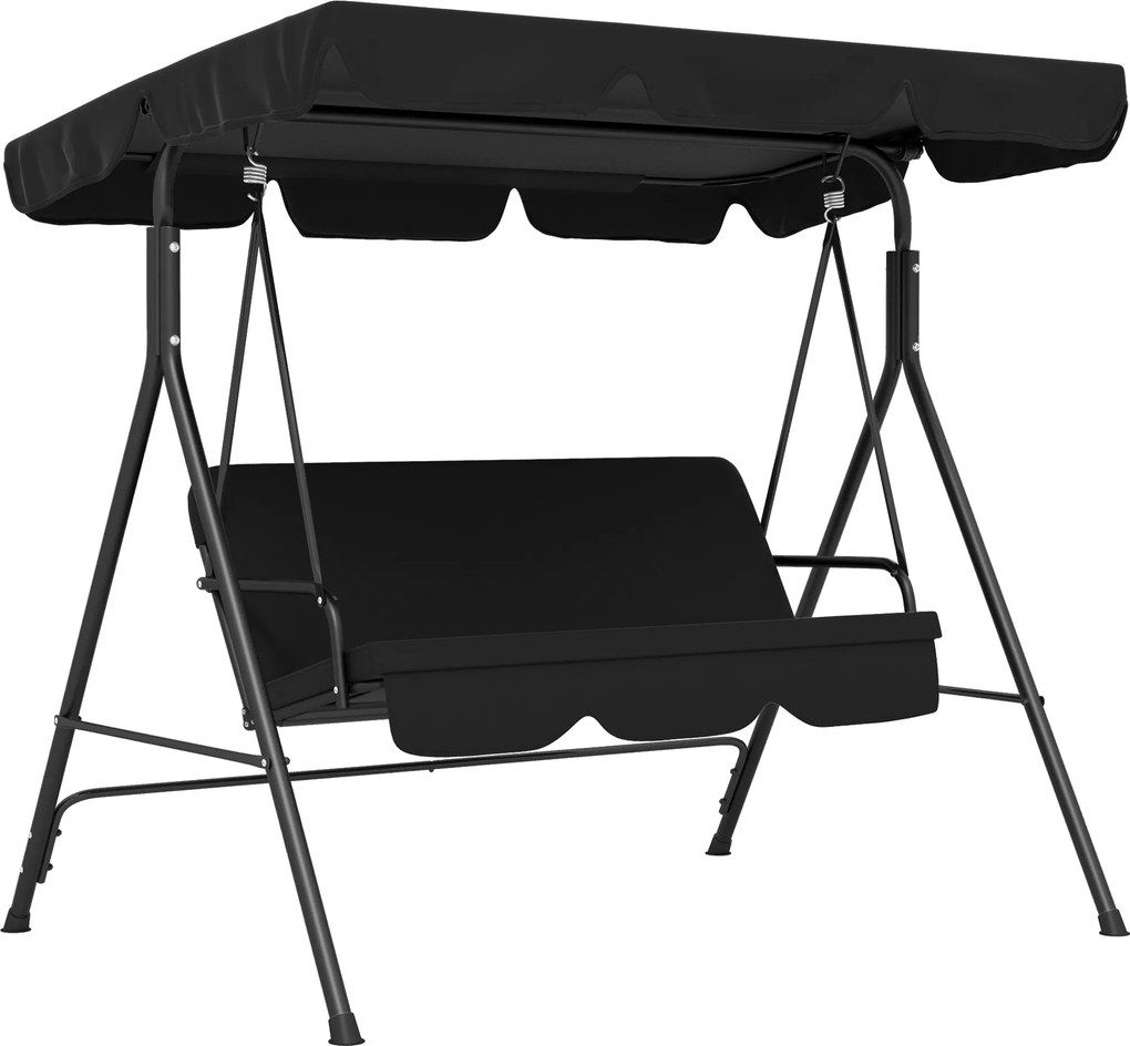 Outsunny Baloiço de Jardim de 3 Lugares com Almofada Toldo Ajustável e Estrutura de Aço para Balcão Terraço 172x110x153 cm Preto | Aosom Portugal