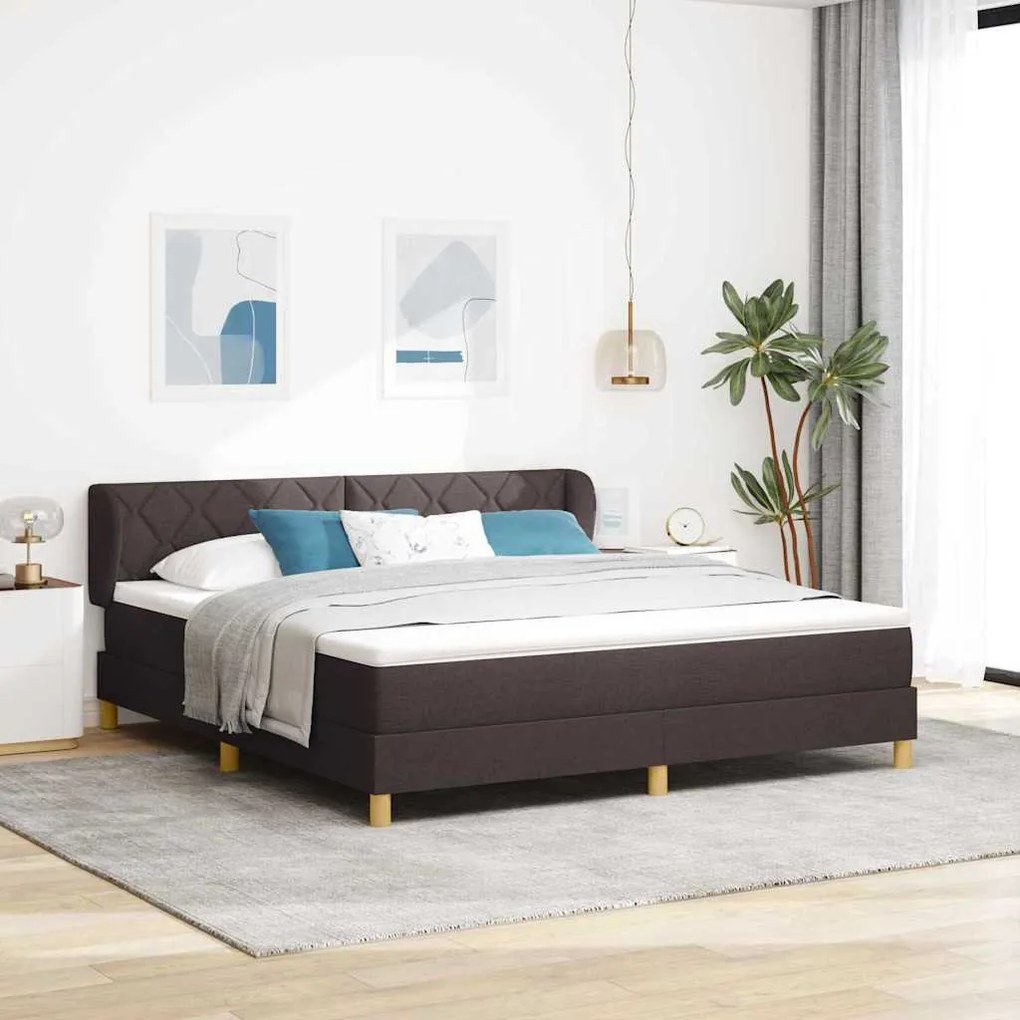Cama Box Spring com Colchão - Castanho Escuro, 180x200 cm, Tecido