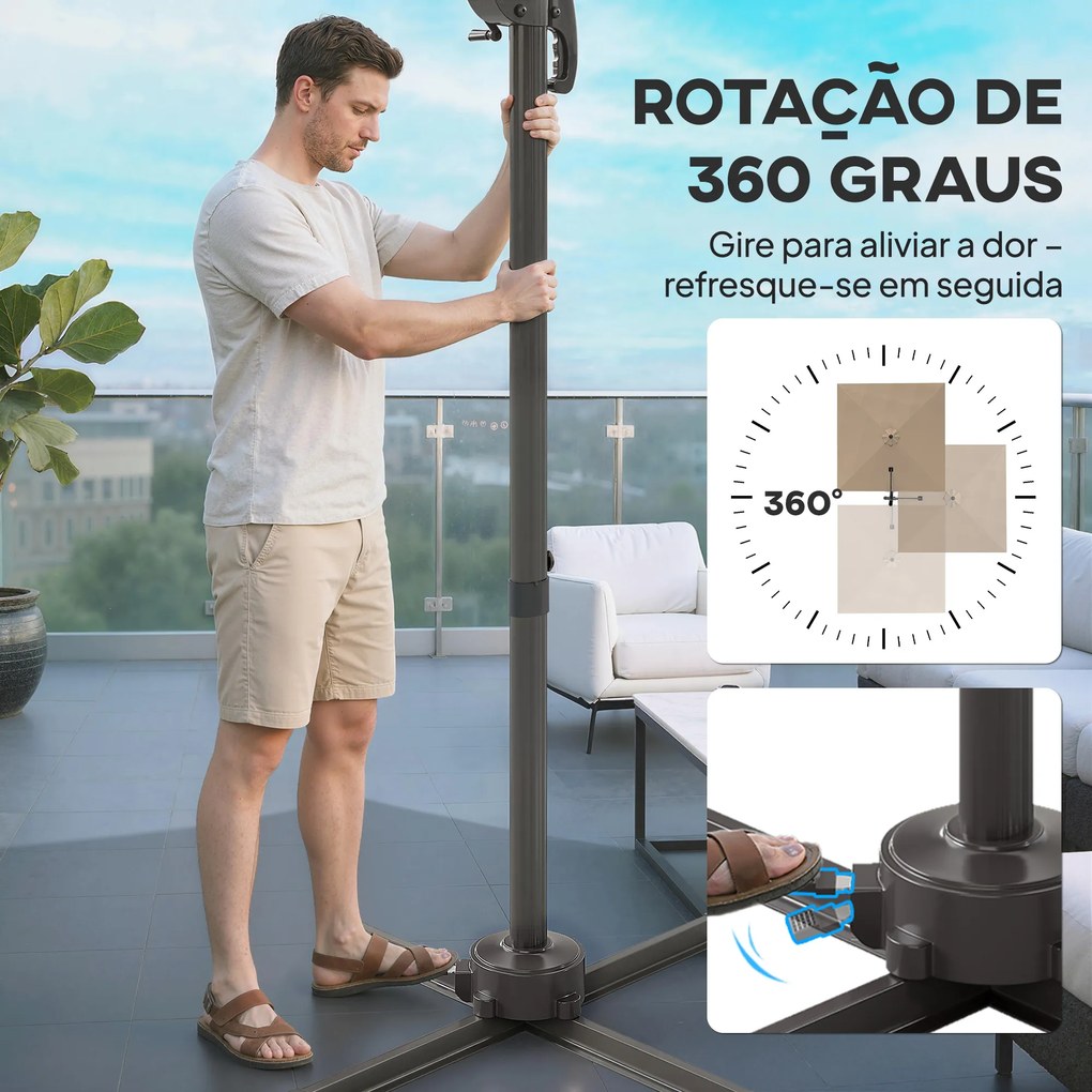 Guarda sol duplo Jardim Excêntrico 29x29 m de Alumínio com Manivela Inclinação Ajustável Giratório 360° Base Cruzada e Capa Cáqui