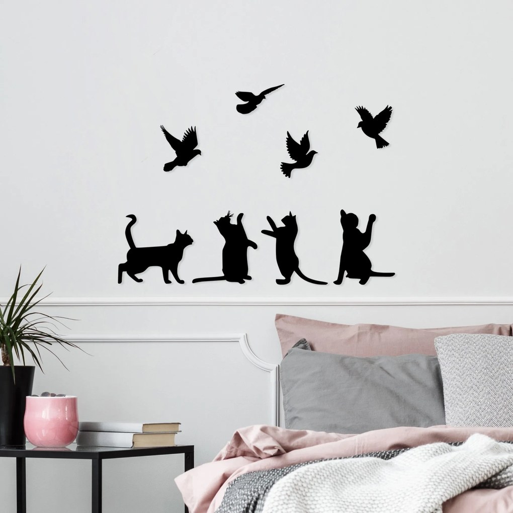 Acessório de Parede Decorativo em Metal Birds Playing With Cats – Pret
