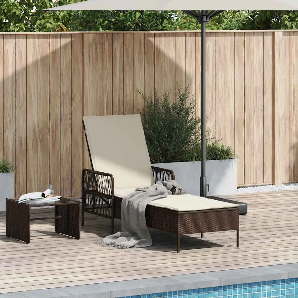 Espreguiçadeira Marrom e branco creme Vime PE 157 x 55 x 92 cm