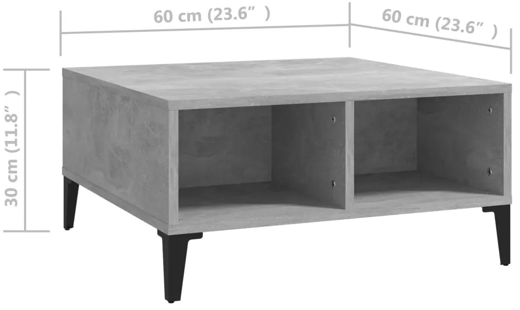 Mesa de centro 60x60x30 cm derivados de madeira cinza cimento