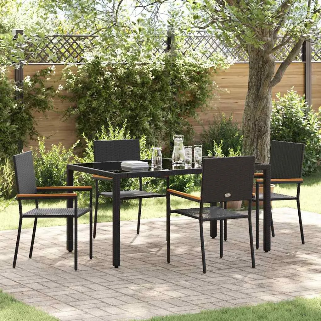 Conjunto de Jantar para Jardim vidaXL de 5 Peças Preto Rattan Poli