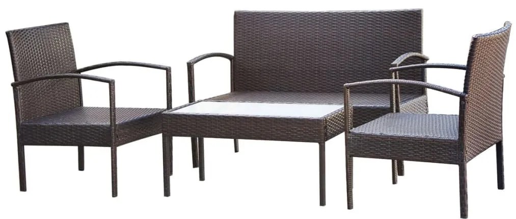 4 pcs conjunto lounge jardim c/ almofadões vime PE castanho