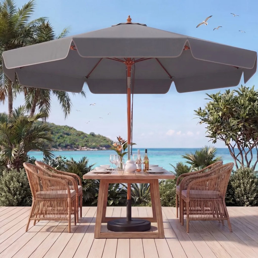 Guarda-sol para pátio de 300 cm com botão de inclinação (BASE NÃO INCLUIDA), cabo de madeira, cobertura ventilada e 8 varas – para jardim, praia, pisc