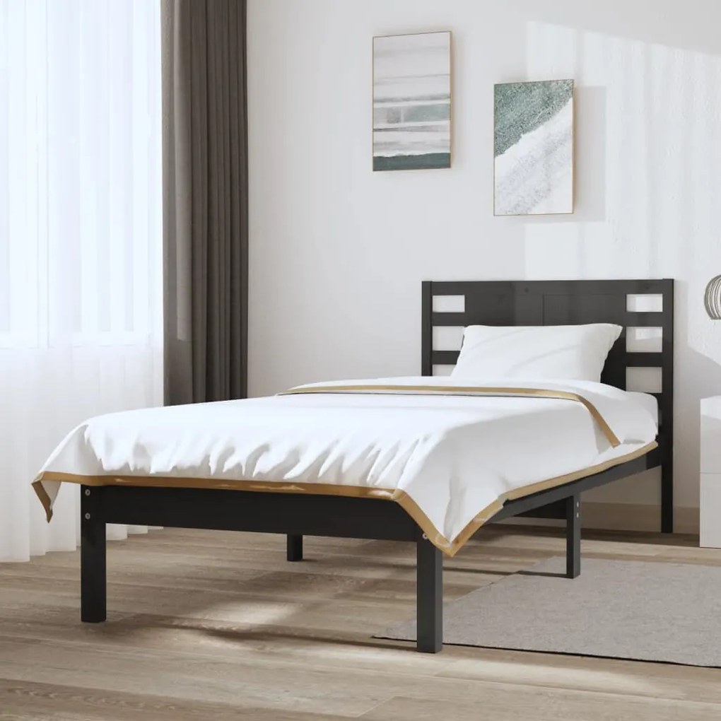 vidaXL Estrutura cama solteiro 90x200 cm pinho maciço cinzento